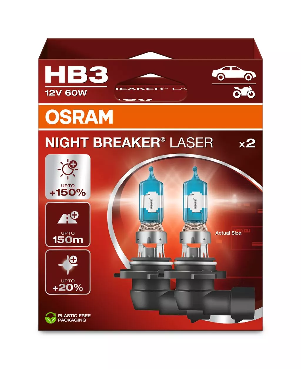 OSRAMi lambid HB3 60 W 12 V P20D +150% NIGHT BREAKER LASER