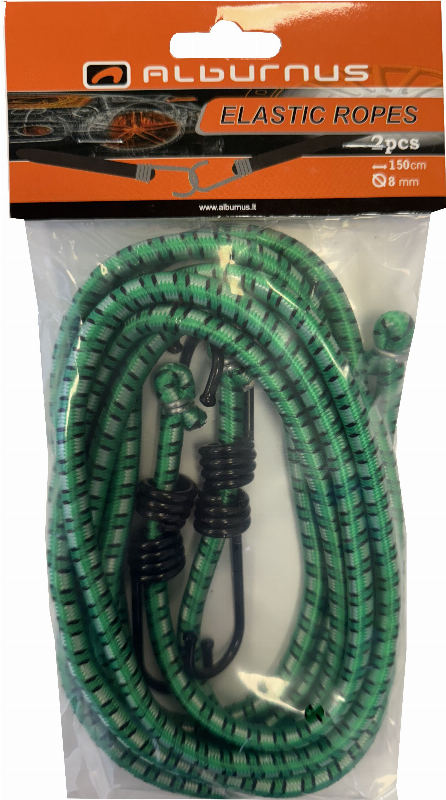 ELASTINĖS KROVINO TVIRTINIMO VIRVUTĖS 2 VNT 8MM X 150CM