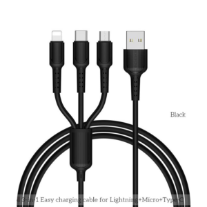 USB-laadimiskaabel Type-C-, Micro-USB- ja Lightning-liitmikega