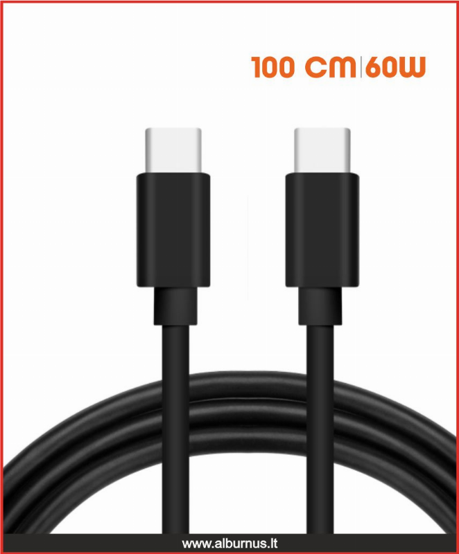 C-TÜÜPI LAADIMISKAABEL KOOS C-TÜÜPI 60W 3A 1M