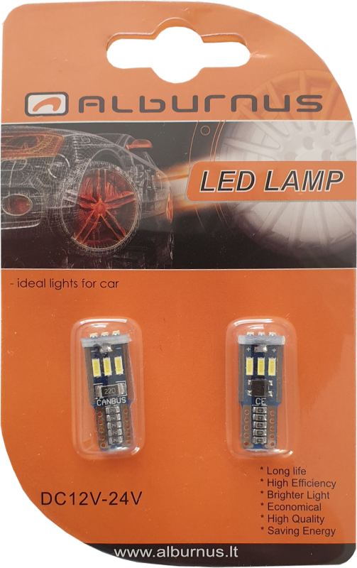 LEMPUTĖS W5W T10 LED 9SMD CANBUS 12-24V (2VNT)