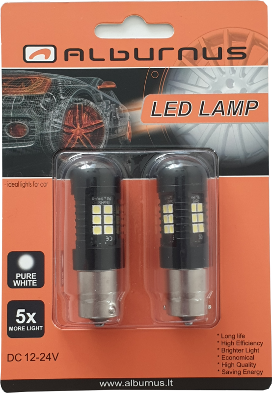 PIRNID P21W/R5W/R10W LED 21SMD CANBUS BA15S 12-24V (2TK)