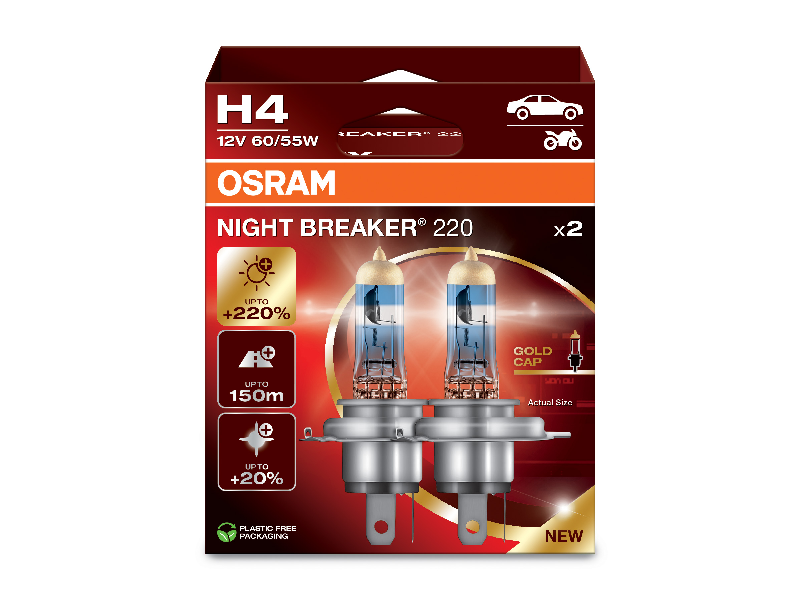 ЛАМПЫ OSRAM H4 60/55W 12V +220% P43T