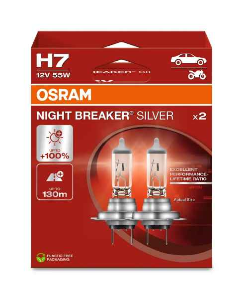 OSRAM LEMPUTĖS H7 55W 12V PX26D NIGHT BREAKER SILVER +100
