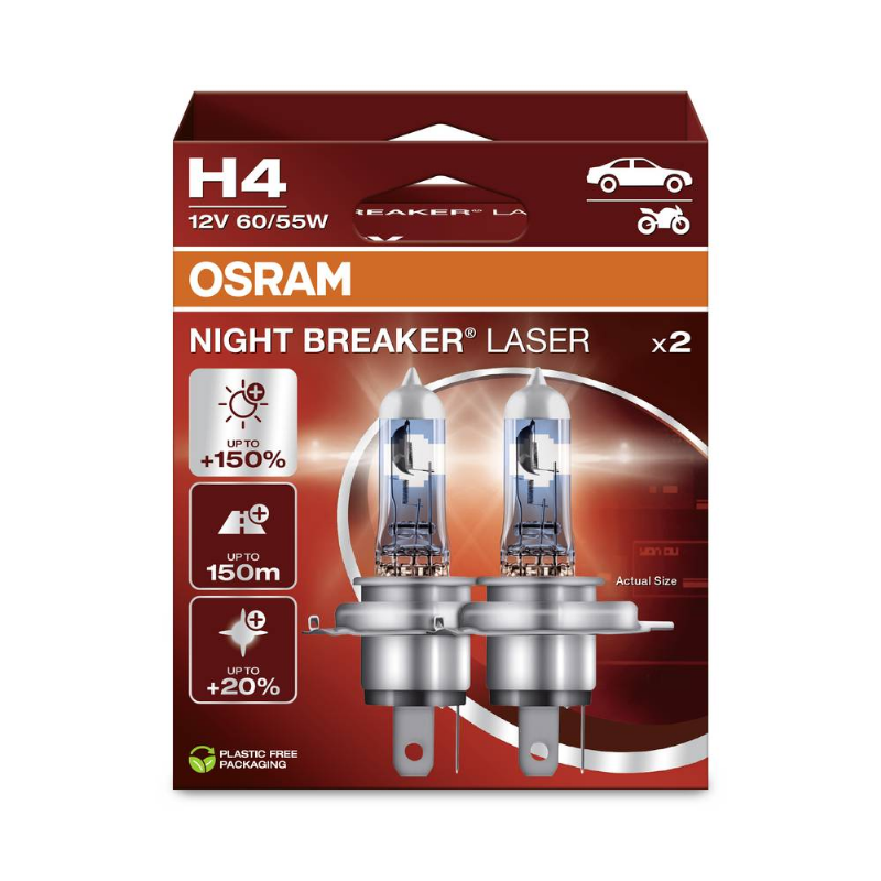 OSRAM ЛАМПЫ H4 60/55W 12V P43T НОЧНИК ЛАЗЕРНЫЙ +150%