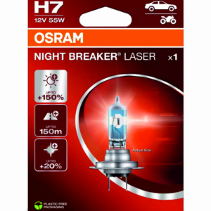 OSRAM SPULDZES H7 55W 12V PX26D NAKTS PĀRTRAUCĒJS LĀZERA +150%