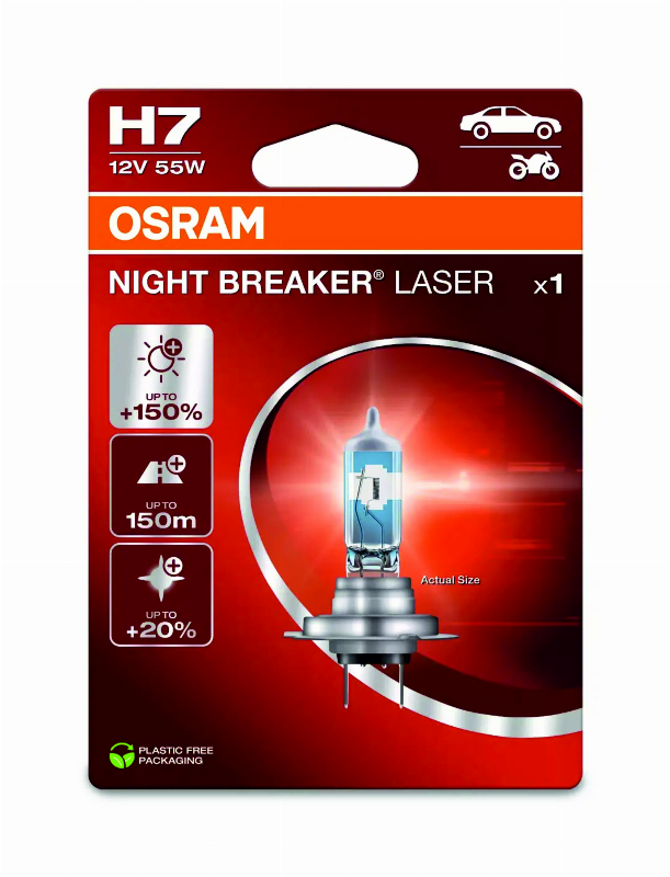 OSRAM LEMPUTĖS H7 55W 12V PX26D NIGHT BREAKER LASER +150%