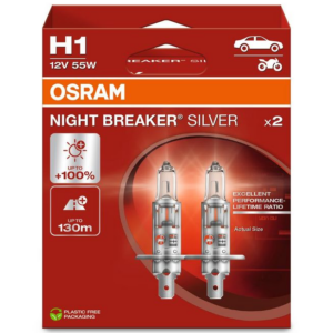 OSRAM LEMPUTĖS H1 55W 12V P14,5S +100% NIGHT BREAKER SILVER