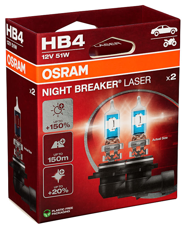 OSRAM BULBS HB4 51W 12V P22D +150% NIGHT BREAKER LASER