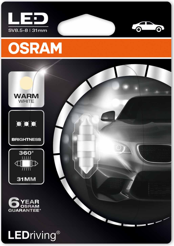 OSRAM ЛАМПЫ СВЕТОДИОДНЫЕ 1W 12V SV8.5-8 5XBLI1 31MM